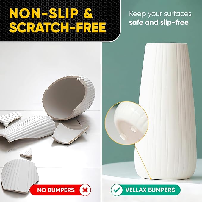 25 Clear Cabinet Door Bumpers - 1/2” Diameter White Self Adhesive Pads, Stoppers, Rubber Bumpers for Drawers, Cupboards, Cutting Boards, Glass Tops, Picture Frames, Kitchen Furniture by Vellax