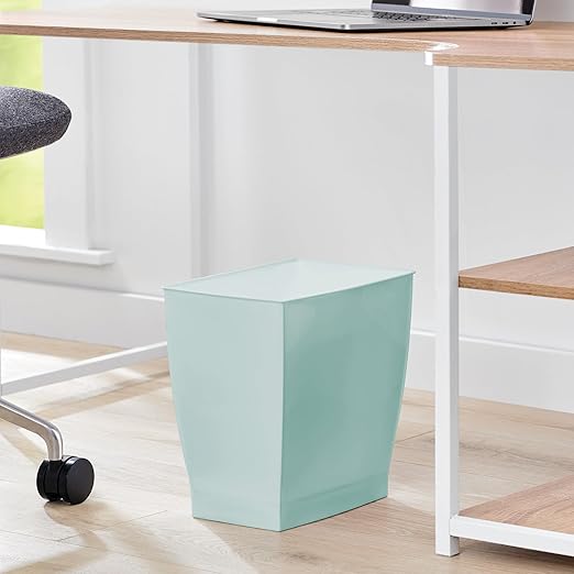 iDesign Small Plastic Bathroom Trash Can, Slim Rectangle Garbage Bin for Bedroom, Office, Dorm, Soft Aqua Blue