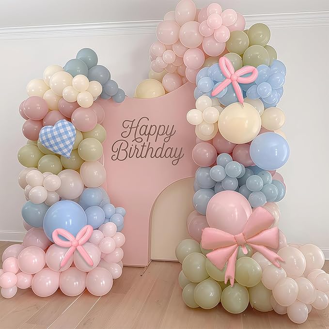 Goose Balloon Arch Kit Pastel Pink Blue Sage Green Balloons Garland Bow Gingham Heart Foil Balloon One Silly Goose Birthday Party Decorations Girl Dusty Pink Blue Yellow Duck Baby Shower Gender Reveal
