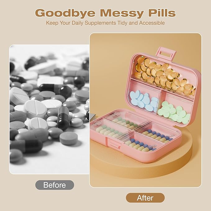 Travel Pill Box, Double Layer 7-Compartments Large Pill Organizer, Portable Weekly Pill Case Container for Pocket, 7 Day Compact Medicine Holder for Vitamins, Fish Oils, Supplements Pink