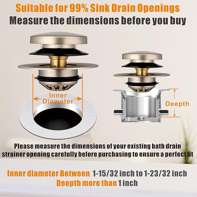 Artiwell Tub Drain, 2 in 1 Pop-up Bathtub Plug with Hair Catcher, Easy Installation Bath Drain Stopper with Strainer, Brushed Nickel