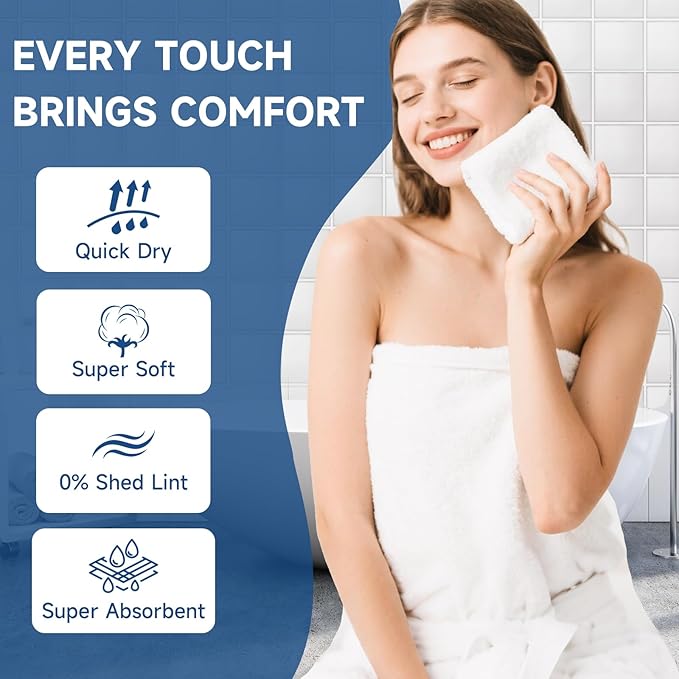 TEAWOO Coral Velvet Washcloths Bulk -240 Pack, Highly Absorbent and Soft White Face Towels, Multi-Purpose Washcloths and Hand Towels for Bathroom, Hotel, Spa and Gym, 12 x 12 inches