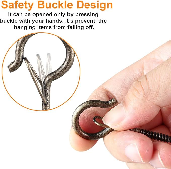 FSAH 35 PCS Screw-in Hooks for Outdoor String Lights, Q Hangers Hooks Outdoor for Outside, Swivel Hanging Basket Patio Light Hooks with Safe Buckle Screw in Planter Eye Hook for Wall Ceiling, Copper