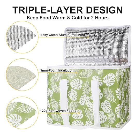 1-Pack Insulated Reusable Grocery Shopping Bags, X-Large Insulated Food/Pizza Delivery Bag for Delivery Drivers, Commercial Food Warmers, Tote Cooler/Thermal Bags