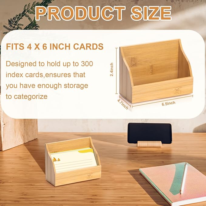 2 PCS 4x6 Inch Wood Index Card Holder Index Card Display Stand Notecard Box Business Cards Organizer Post Cards Case for Business Desk Office Home School Capacity 300 Sheets