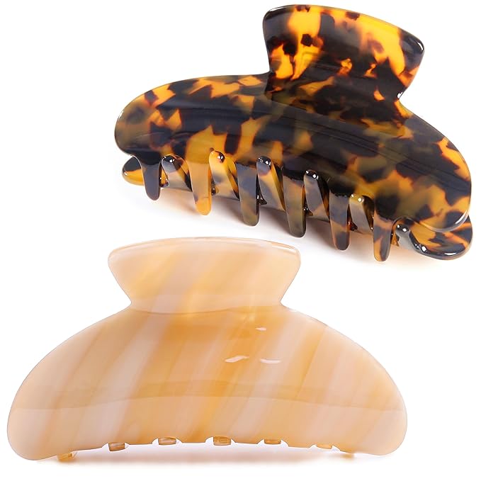Big Claw Hair Clips for Women Hair Jaw Clips Large Hair Claw Clamps Acetate Hair Clip 2 Pack,Tortoise/Beige