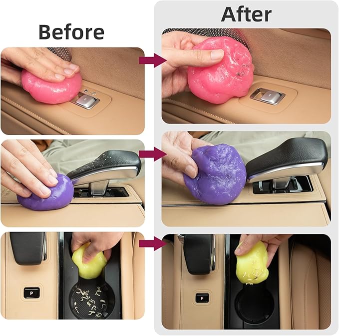 ColorCoral 4 Pack Car Cleaning Gel Reusable Auto Slime Cleaner Dust Cleansing Gels,Vehicle Interior Cleaning Care Putty,Keyboard Cleaner Goop for Car Vent, Corners, Crevices,Office Desktops Debris