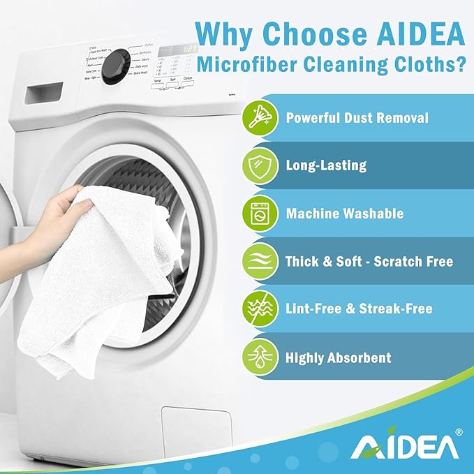 AIDEA Microfiber Cleaning Cloth White-600PK, Soft Microfiber Towels for Cars, Absorbent Cleaning Rags, Lint-Free Streak-Free Wash Cloths for House, Kitchen, Window,11.5"×11.5"
