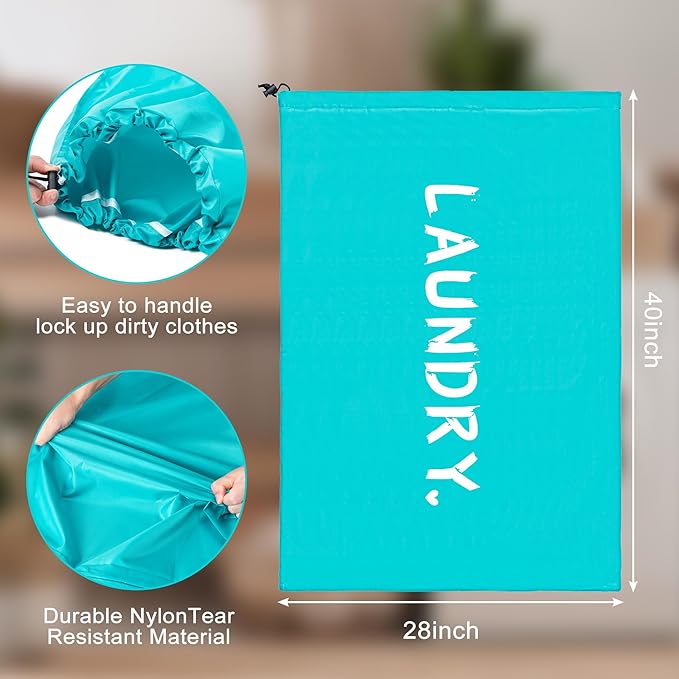 2 Pack 28" x 40" Travel Laundry Bag, Machine Washable Dirty Clothes Organizer with Drawstring, Large Enough to Hold 4 Loads of Laundry, Easy Fit a Laundry Hamper or Basket Travel Essentials