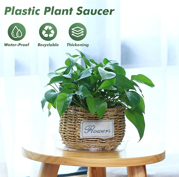 UltraOutlet 20 Pack Clear Plastic Plant Saucer 8 Inch Drip Trays Small Plant Plate Dish for Indoor Flower Pots and Planters, Bulk