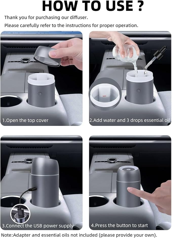 Car Diffuser for Essential Oils Portable Mini Ultrasonic Mist Humidifier 100ml USB Aromatherapy Diffuser Freshener with Colorful Lights for Small Space Home Office Bedroom (Green)