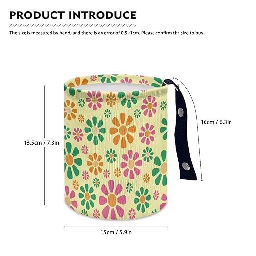 Panskyllis Colorful Hippie Flower Car Trash Bin Garbage Can Foldable Rubbish Bin Basket Bag Portable Cup Holder Organizer with Strap Universal Storage Bag Box for Fit Most Cars, SUVs, Trucks