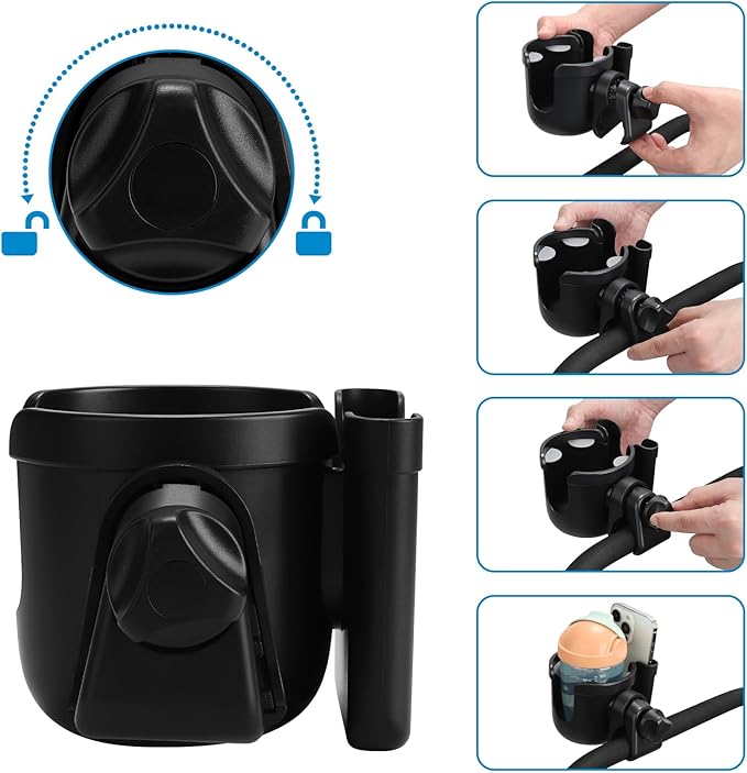 Accmor 2-in-1 Walker Cup Holder with Phone Holder, Wheelchair Cup Holder, Rollator Cup Holder, Cup Phone Holder for Walker, Wheelchair, Rollator, Mobility Scooter