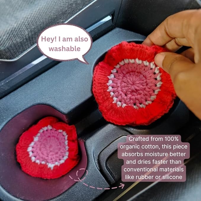 Cotton Crotchet Ruffled Flower Coaster Set (Strawberry Cream)