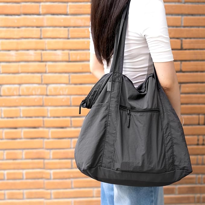 Ultra Light Packable Tote Bag Nylon for Travel, Lightweight Polyester Foldable Totes with Zipper, 25L Collapsible Compact Dark Grey, Gifts for Christmas