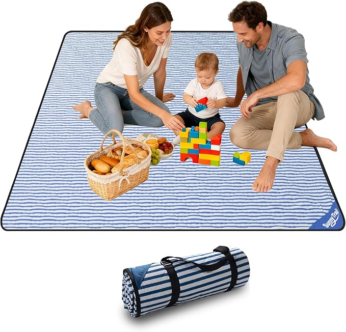 Large Waterproof Picnic Blanket 80"x80" – Extra Large Outdoor Mat for Beach, Park, Grass, Lawn, Camping, Sandproof & Portable, Foldable Rug, Wedding Registry Gift for Family & Travel