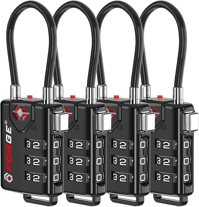 TSA Approved Cable Luggage Locks, Resettable Combination with Alloy Body