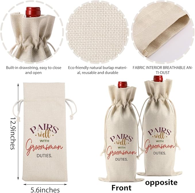 FBCCZEY Groomsmen Proposal Wine Bag - Best Man and Wedding Engagement Gifts for Groomsmen - Pairs Well With Groomsman Duties Wine Bottle Bags