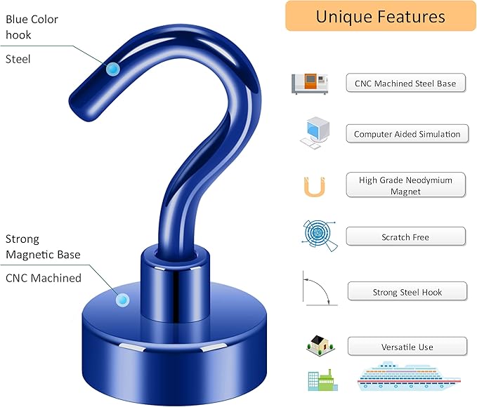 Neosmuk Magnetic Hooks, Cruise Ship Essentials, 30lb+ Heavy Duty Magnetic Hooks for Cruise Cabins, Refrigerator, Grill, Hanging, and Travel | Extra Strong Must-Haves Magnet Hook,Navyblue