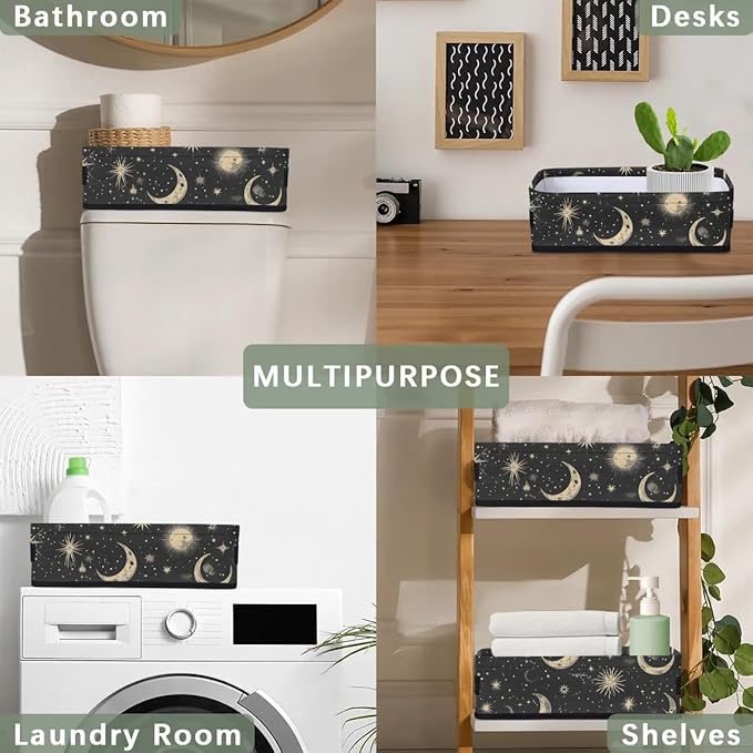 Moon Sun Small Bathroom Baskets for Toilet,Foldable Toilet Paper Tank Basket Organizer for Towels Storage Decorative Open Storage Bins for Home,Closet,Containers,Cabinet