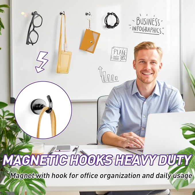 12 Pack Magnetic Hooks for 2026 Cruise Cabins Beach Vacation 30lbs+ Heavy Duty Magnet with Hook Metal Magnetic Hooks for Kitchen Fridge Grills Hanging Magnet Hooks for Classroom Locker Whiteboard