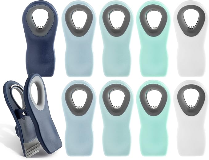 COOK WITH COLOR Bag Clips with Magnet- Food, Chip and Bag Clips for Food Storage with Airtight Seal Grip for Bread Bags, Snack Bags and Food Bags (Blue Ombre, Pack of 10)