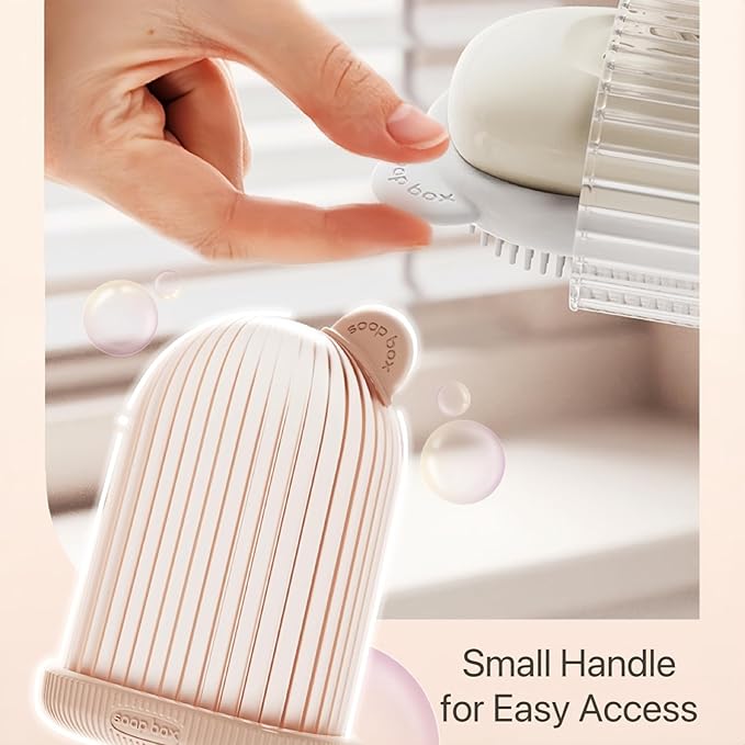 Travel Soap Case Container Leakproof Bar Soap Box with Lid Soap Holder with Draining Layer and Silicone Brush Portable Soap Dishes for Traveling Camping Gym Shower Outdoor (White)