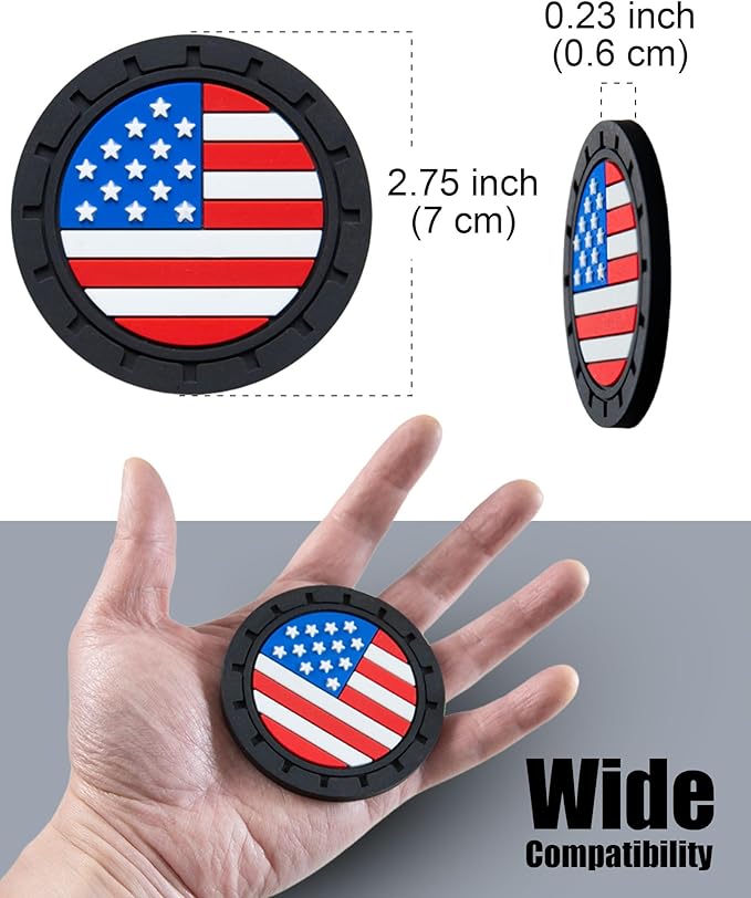 Car Cup Holder Coasters 4 Pack - American Flag 2.75 Inch Anti Slip Shockproof Drink Mat - Vehicle Interior Decor Accessories Colorful