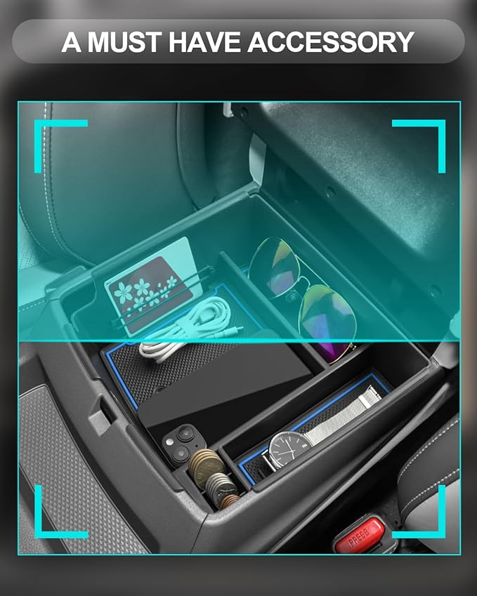 CDEFG for 2025 Kia Carnival Center Console Organizer Tray 2022-2025 Kia Carnival LX LXS EX SX SX Prestige Accessories Middle Console Organizer 2025 Carnival Armrest Storage Box(Blue)