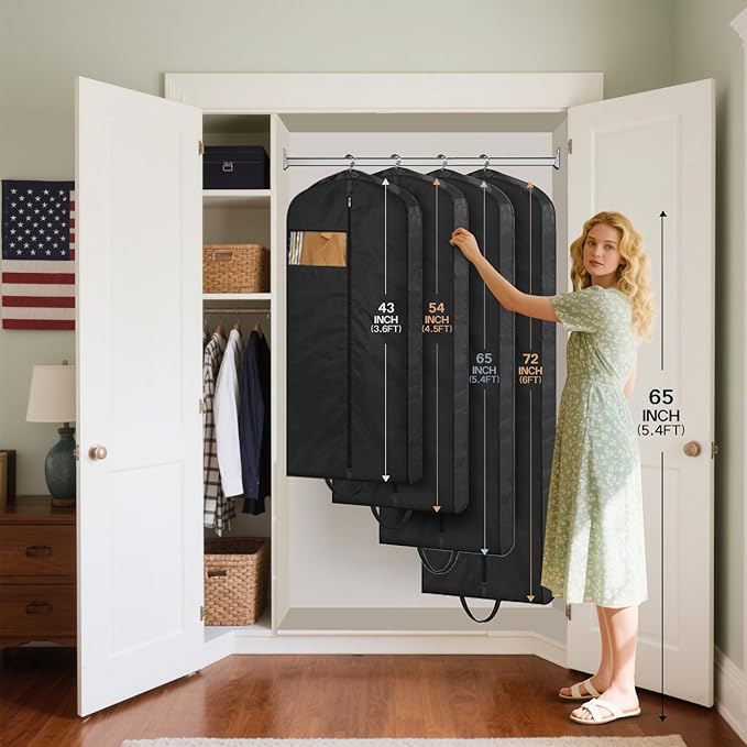 MISSLO 72" Wedding Dress Garment Bag Waterproof Garment Bags for Travel for Women Dress Bags for Gowns Long for Closet Storage 3-Pack, Black