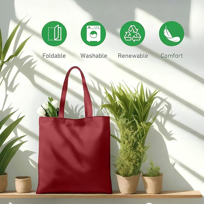 1 Pack Available Premium Canvas Reusable Tote Gift Bags,Made of Natural Canvas with Handle,Work,DIY,Shopping(Red)