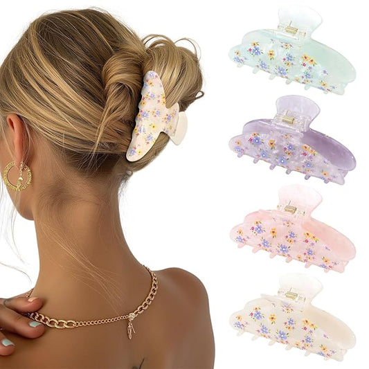 4Pcs Large Acrylic Clips - Big Non-Slip Banana Barrettes for Thick Hair, Strong Hold Jaw Clips for Women Girls