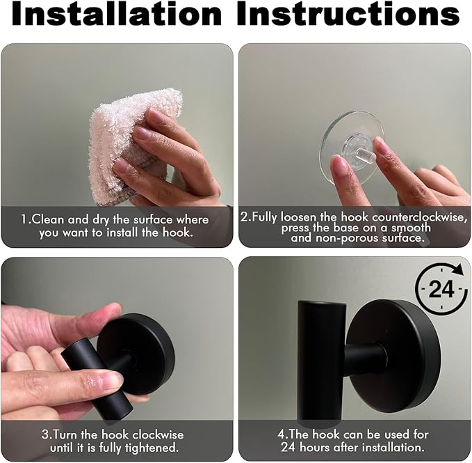 20 PCS Suction Cup Shower Towel Hooks, Wall Mount Robe Holder, Heavy Duty No Drill Wall SUS304 Waterproof Stainless Steel Hooks for Bedroom, Bathroom, Kitchen, Hotel and Office (Matte Black)