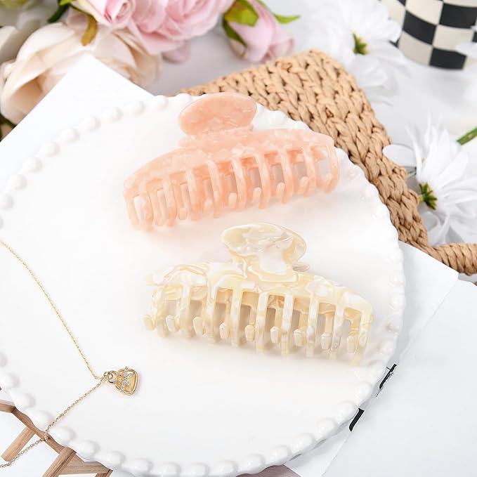 2 Pack Hair Claw Clips Women Large Tortoise Hair Clip French Design Barrettes Celluloid Leopard Print Accessories Jaw Clips for Thick Hair