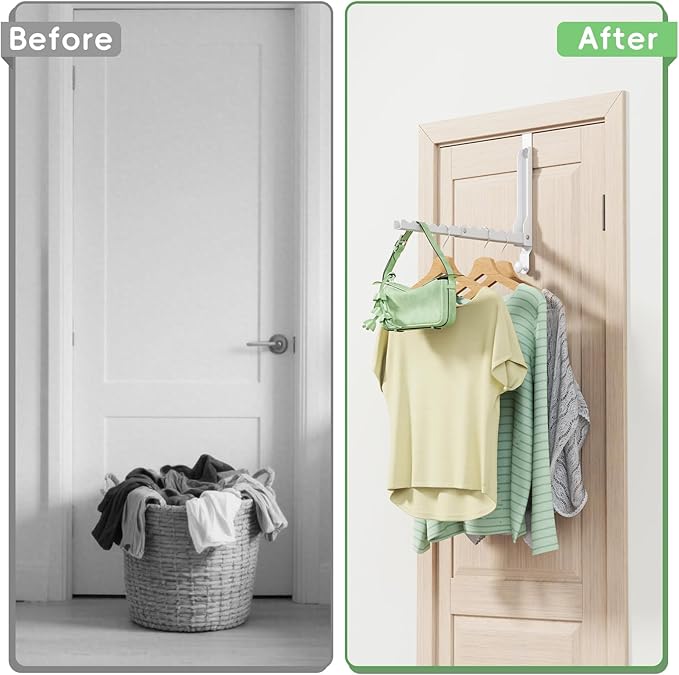 Over The Door Hooks, Extended Over The Door Clothes Hanger with 11 Ridges, Space-Saving Over The Door Rack Door Hooks for Hanging Clothes, Larger Capacity Over The Door Hanger, Upgraded Version.