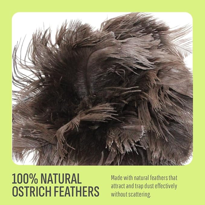 Retractable Feather Duster 8-14 in Adjustable - Natural Ostrich Feather Duster for Cleaning Ceiling Fans, Blinds, Plantation Shutters, Walls & Furniture - Quality Checked in USA - 2 Pack