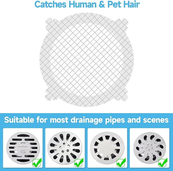 VIVIDLY 200 Pack Disposable Shower Drain Cover Hair Catcher Shower Drain Mesh Stickers, Bathroom, Bathtub, Kitchen, Sink, for Human and pet Hair (200)