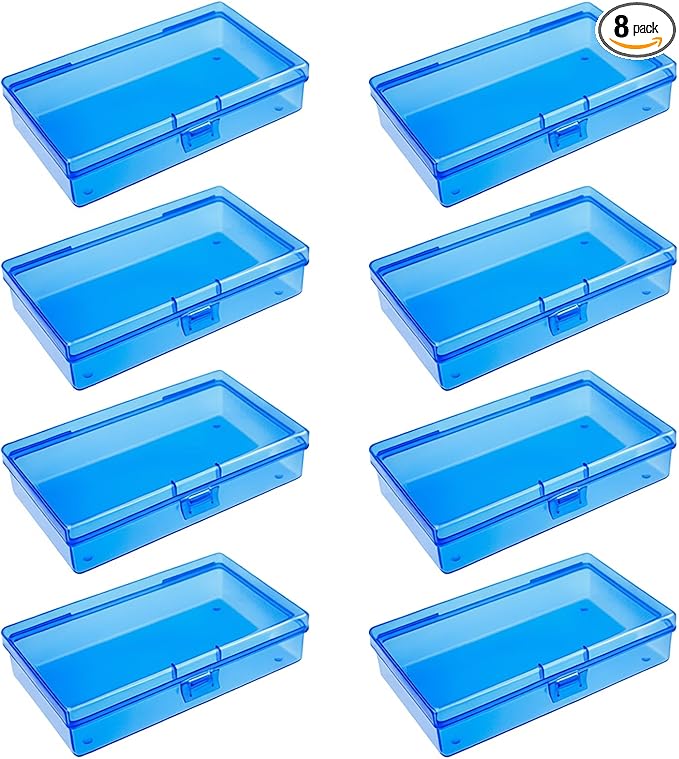 Goodma 8 Pieces Rectangular Empty Mini Plastic Organizer Storage Box Containers with Hinged Lids for Small Items and Other Craft Projects (Blue, 5.3 x 3.1 x 1.2 inch)