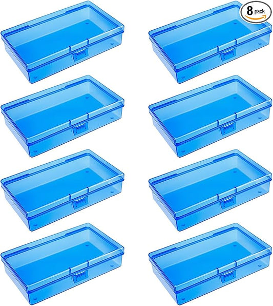Goodma 8 Pieces Rectangular Empty Mini Plastic Organizer Storage Box Containers with Hinged Lids for Small Items and Other Craft Projects (Blue, 5.3 x 3.1 x 1.2 inch)
