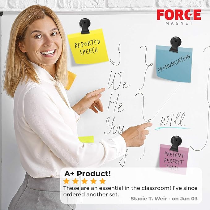 Force Magnet- Magnetic Clips Pack of 10 - Premium Quality Super Strength Magnet Clips with Anti Scratch Pads - Make Notes, Remember Appointments and Hang Keys on Metal Surfaces-Heavy Duty (Gold)