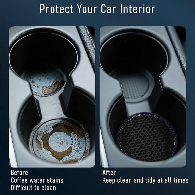 Car Cup Holder Coaster 4 Pack - Non Slip & Shockproof,Flexible PVC Rubber Insert for Car/Truck/SUV/Van (2.75"x0.2") Universal Fit Auto Cup Holders Accessories (Diamond Cup Coaster Blue)