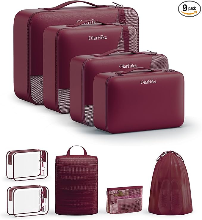 9 Set Packing Cubes for Travel, Gifts for Women Mom,Anti-Tearing Suitcase Organizer,OlarHike Vacation Essentials & Accessories for Cruise Ship