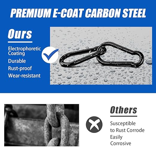 KINLINK 10 Pack Black Carabiner Clip, 2.36 inch Heavy Duty Spring Snap Hook, Small Caribeener Clips for Outdoor Camping, Swing Set, Hammock, Hiking Travel, Fishing, Quick Link Keychain