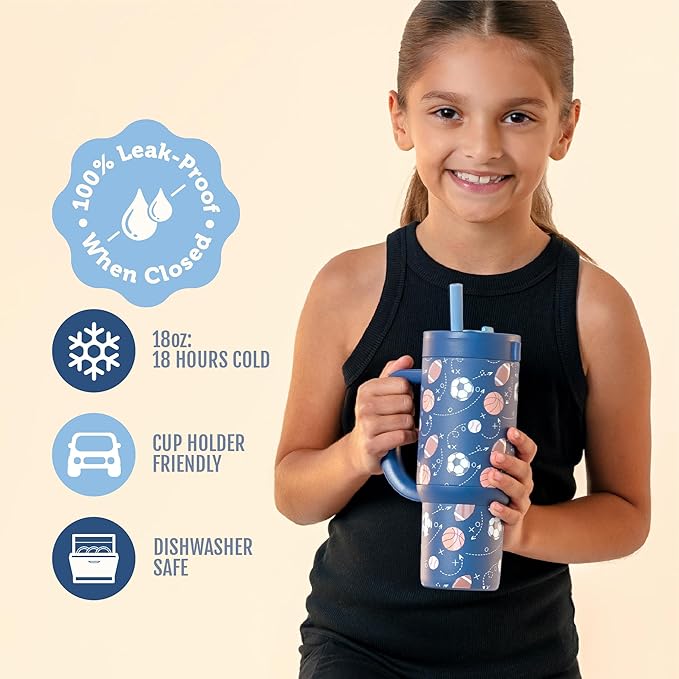 Ello Oasis 18oz Stainless Steel Kids Tumbler with Handle & Retracting Straw, 100% Leakproof, Double-Wall Vacuum Insulated, Kids Water Bottle for School, BPA Free, Dishwasher Safe, Goal Getter