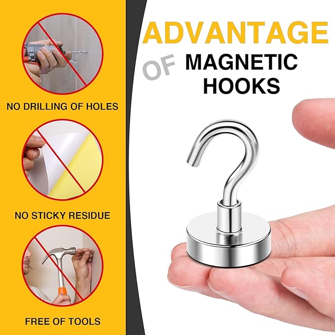 DIYMAG Magnetic Hooks, 28pack Magnet Hook Essentials Strong Heavy Duty Magnetics for Kitchen Refrigerator Hanging Classroom Cruise Cabins Accessories Silver