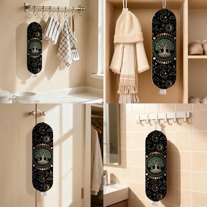 Plastic Bag Holder Dispenser, Tree Plastic Grocery Bag Organizer & Wall Mount Paper Trash Bag Saver Storage for Kitchen Home Pantry Decor, Tree Shopping Bags Storage Dispenser