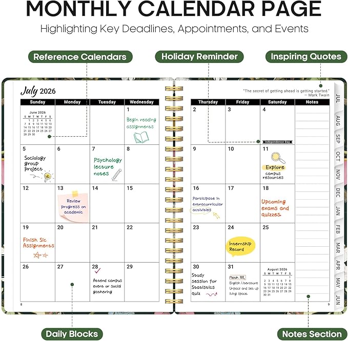 Planner 2026-2027, Academic Year Monthly and Weekly Calendar Planner, Jul 2026 - Jun 2027, Hardcover Teacher Student Planning Agenda book with Tabs, Perfect for School Office Supplies, 6.3" x 8.5" - Colorful Painting