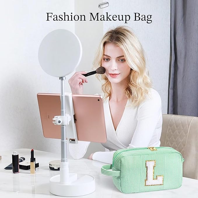 YOOLIFE Gifts for Women, Personalized Birthday Gifts for Women Girlfriend Her Friend Mom Grandma Daughter Wife, Bridesmaid Gifts, Monogram Initial Girls Preppy Makeup Bag, Green I