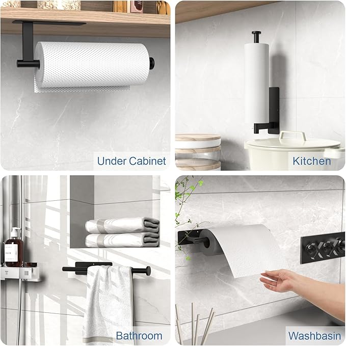 CUXIXA Paper Towel Holder Under Cabinet 2 Pack, Upgraded Self Adhesive Paper Towel Holder Wall Mount for Kitchen, Bathroom, RV, Bend-Resistant, Self-Adhesive or Drill mounting