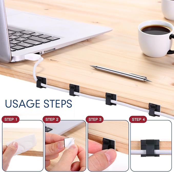 200 Pcs Outdoor Light Clips Adhesive Cable Clips for Christmas Outdoor String Lights with Adhesive Strips Patio Decor for Wall Wire Holder for Hanging Cable Management Cord Organizer (Black)